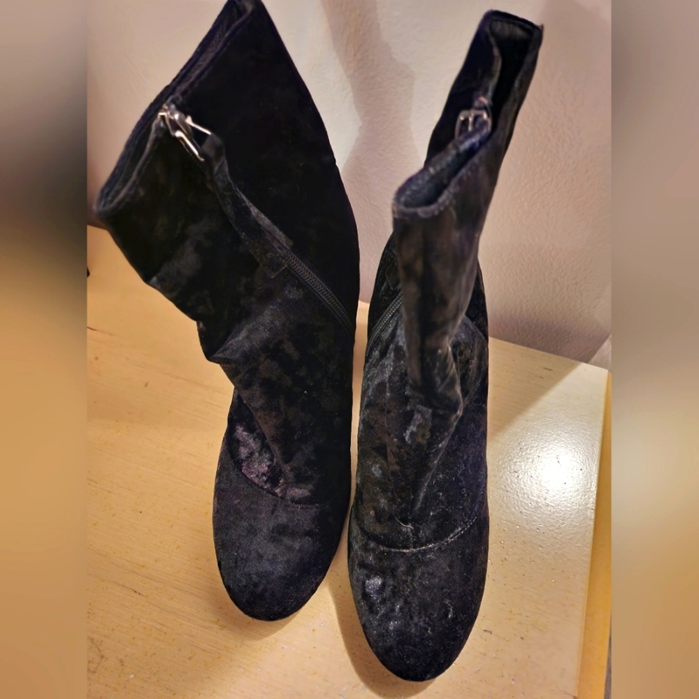 Top Shop Velvet Ankle Boots With Round Heel
